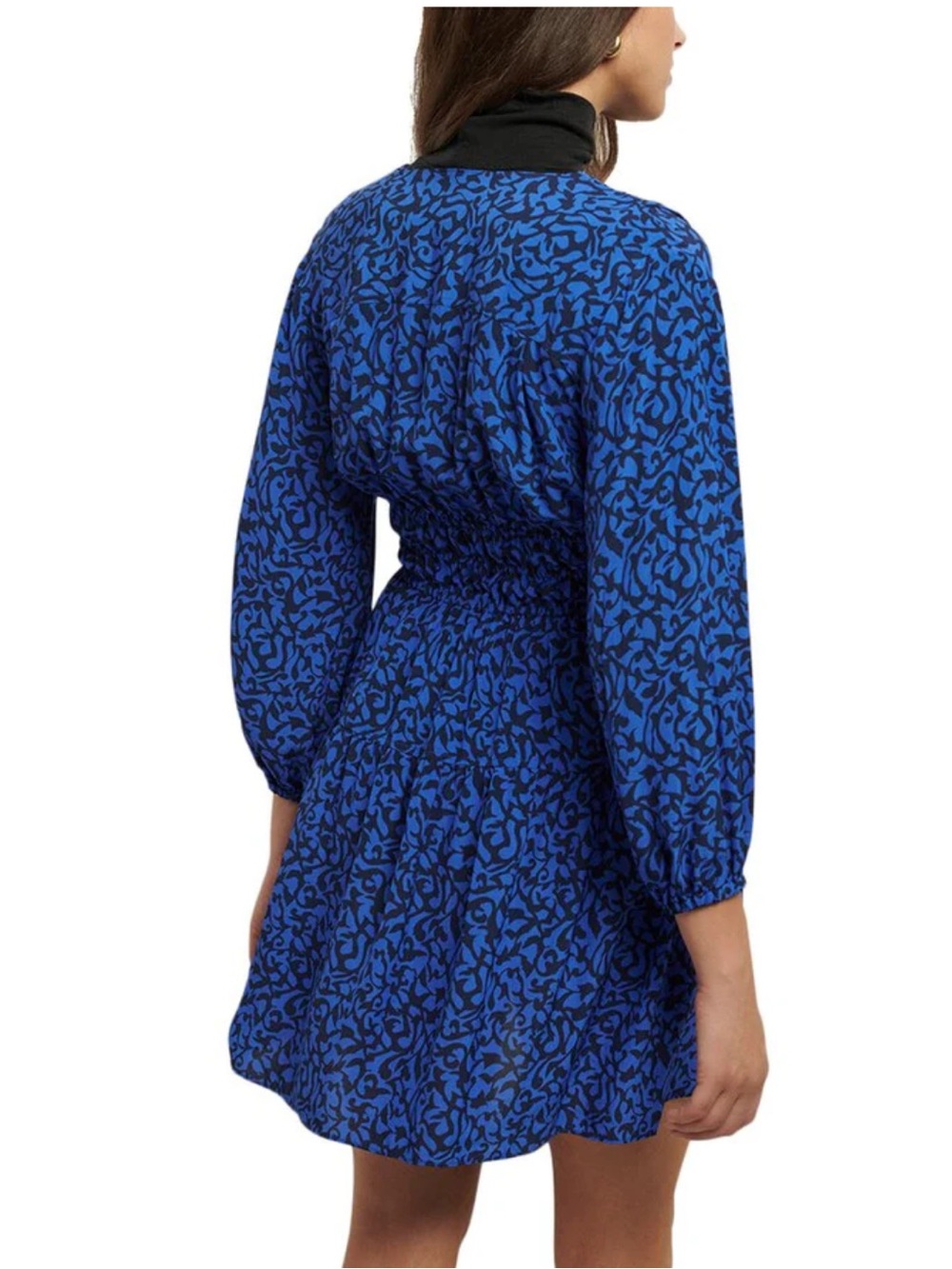 Derek Lam Blue and Black Printed V-Neck Mini Dress - Picture 2 of 11